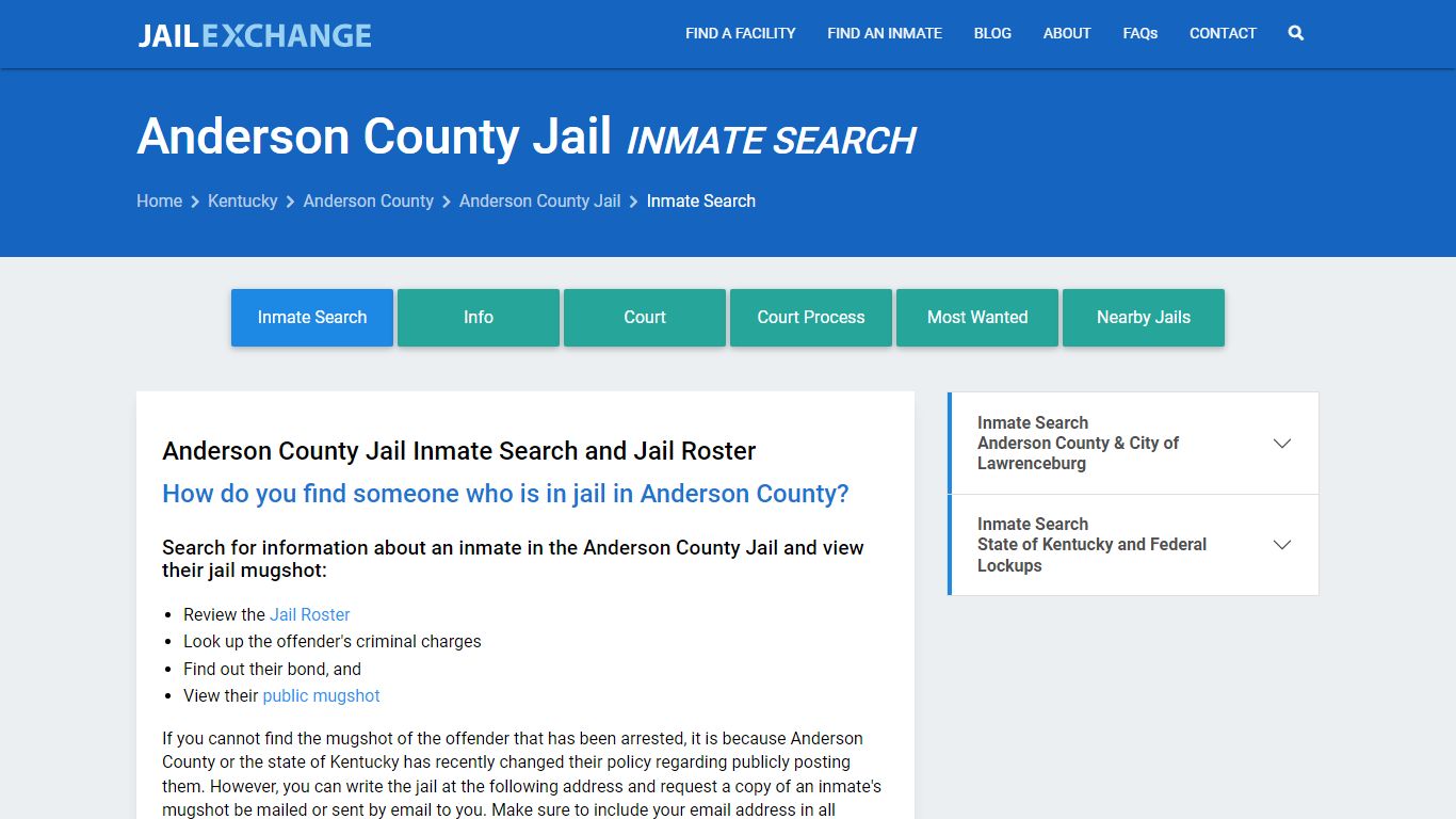 Anderson County Jail Inmate Search - Jail Exchange
