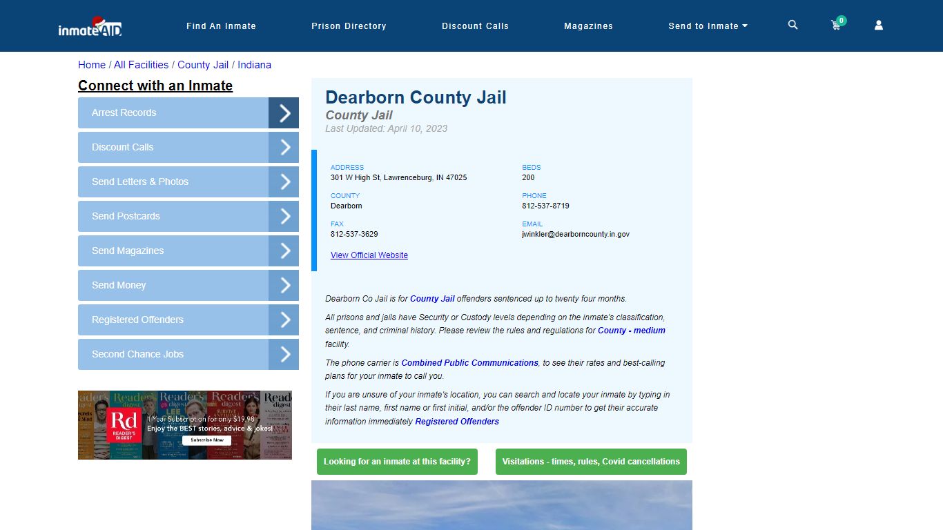 Dearborn County Jail - Inmate Locator - Lawrenceburg, IN