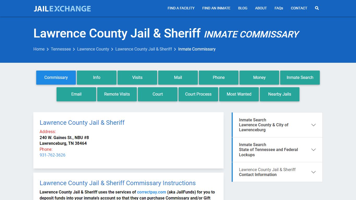 Lawrence County Jail & Sheriff Inmate Commissary